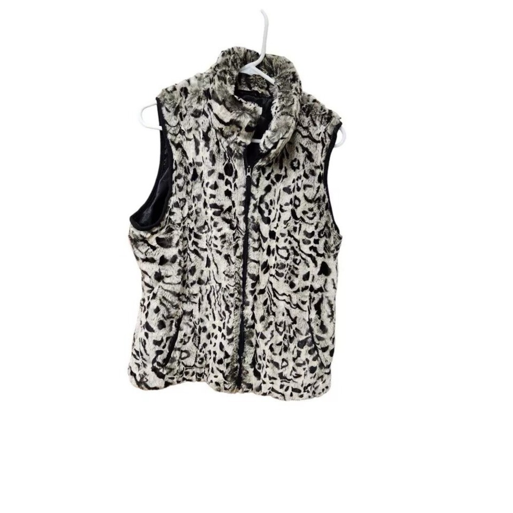 Coldwater Creek Medium 10-12 Faux Fur Animal Print Full‎ Zip Vest